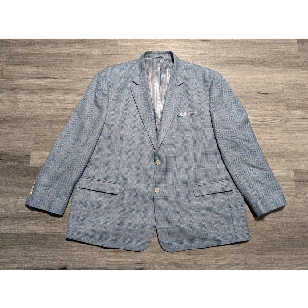 Oak Hill‎ Men's Blue Tartan Plaid Sport Coat Suit Blazer Size 3XL 54/56